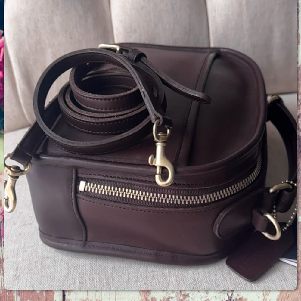 VINTAGE COACH MAHOGANY LEATHER LUNCHBOX ZIP CROSSBODY TOP HANDLE BAG 9991 - Picture 9 of 16
